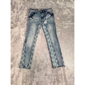 Demolition Jeans Size 16 Blue‎ Checkered Panel Denim Distressed
